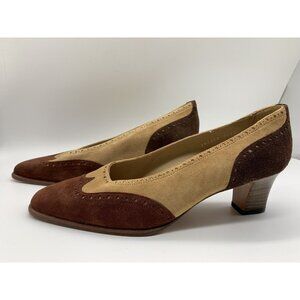 YANKO Womens Two Tone Brown Suede Oxford Pump Made in Spain Classic 7.5 M US